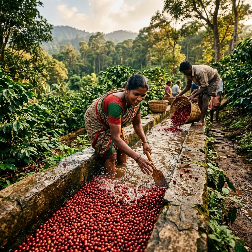 Coorg Pulped Natural coffee processing on a Karnataka estate